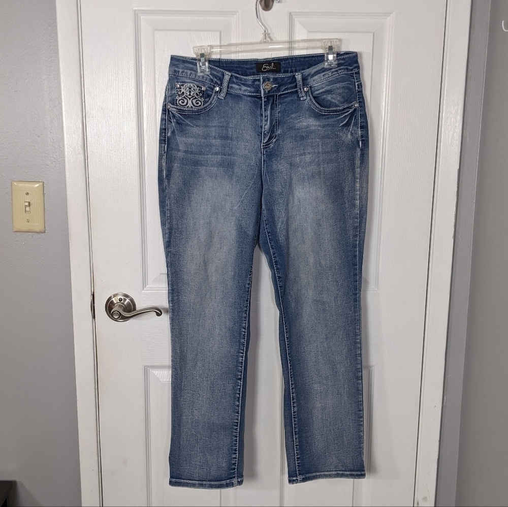 Retro Y2K‎ Style Embellished Pockets Earl Jeans with Exposed Stitching Size 12